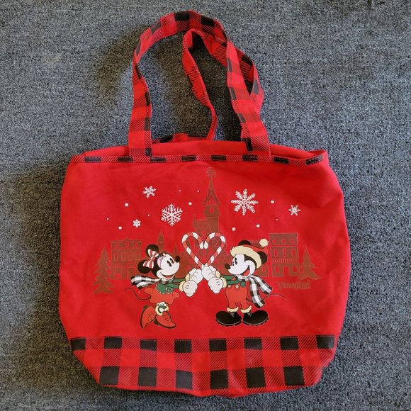 Disneyland 2019 Christmas Holiday Red Mickey & Minnie Tote Bag Disney Parks - Picture 1 of 13